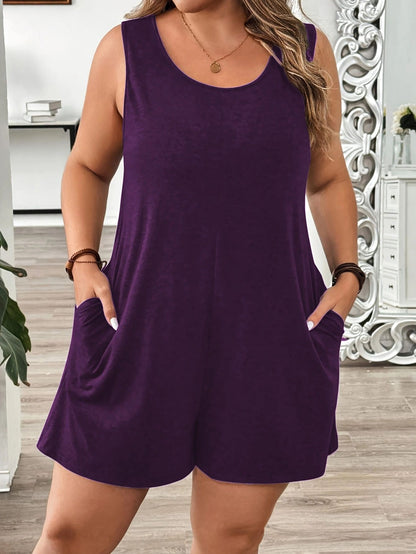 Plus Size Loose Sleeveless Romper with Pockets