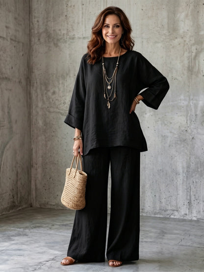 Women's Elegant Linen-Look Two Piece Vacation Lounge Set