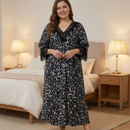 Plus Size Leopard Lace V-Neck Comfy Nightgown