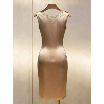👗 Summer Knit Satin Halter Midi Dress