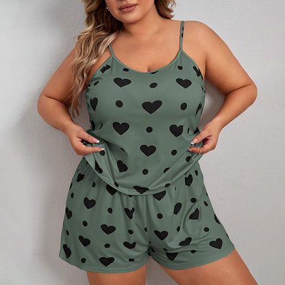 Plus Size Heart Print Cami & Shorts Pajama Set