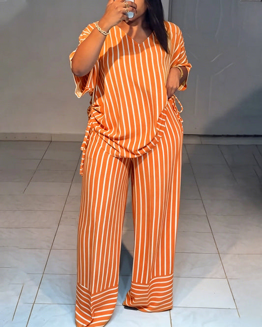 Women's Striped V-Neck Set