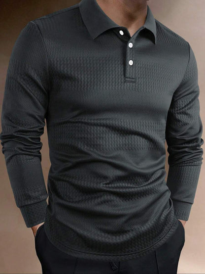 Men’s Old Money Textured Jacquard Long Sleeve Polo Shirt