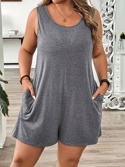 Plus Size Loose Sleeveless Romper with Pockets