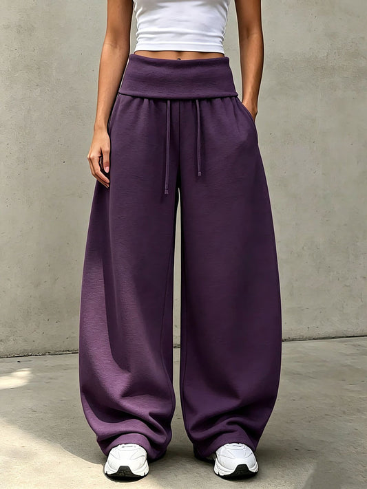 Women's High Waist Foldover Wide Leg Sweatpants