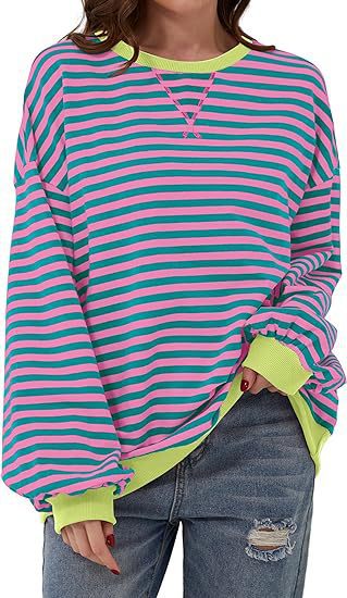 Cozy Colorblock Striped Crewneck Sweatshirt