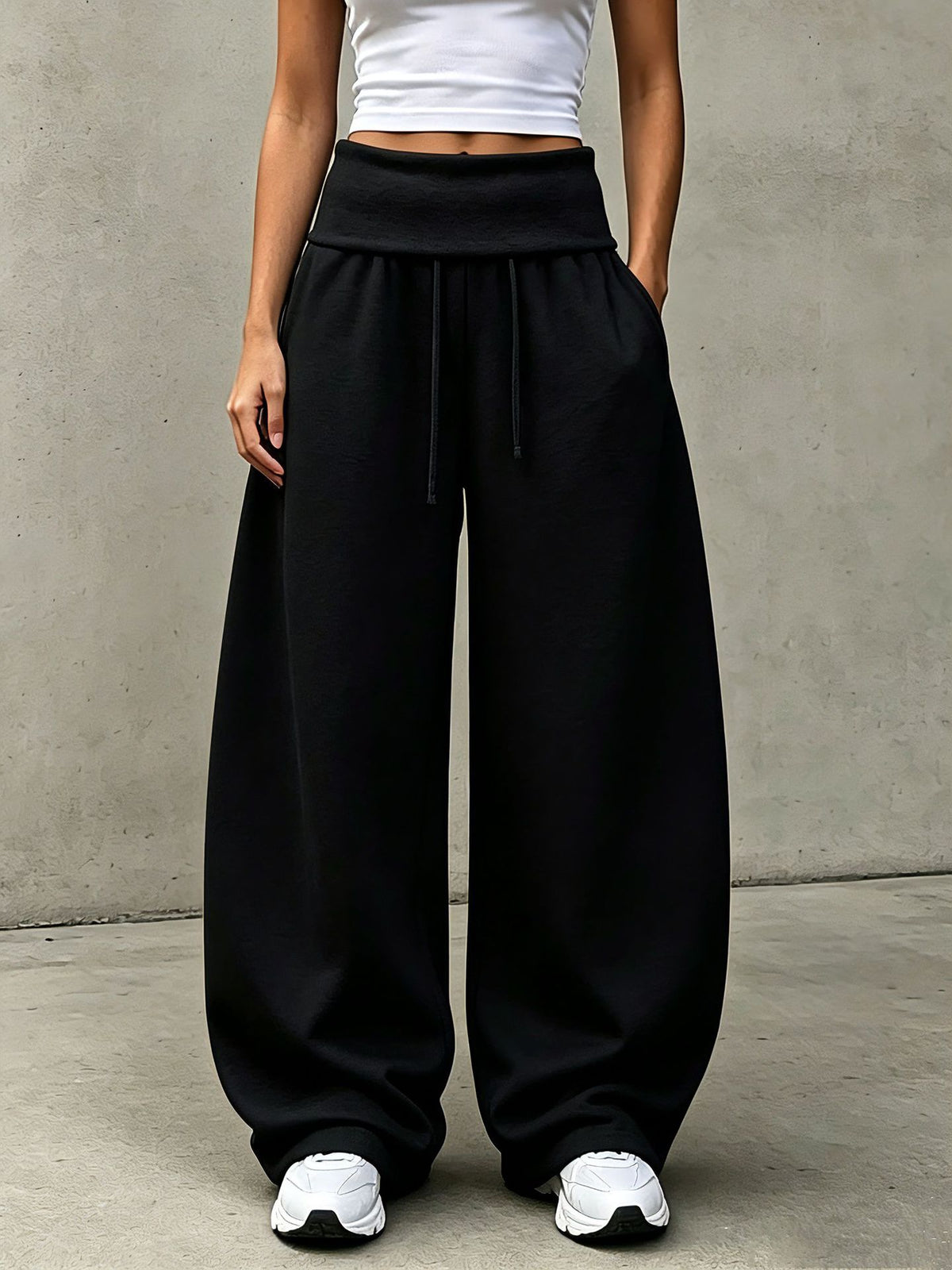 Women's High Waist Foldover Wide Leg Sweatpants