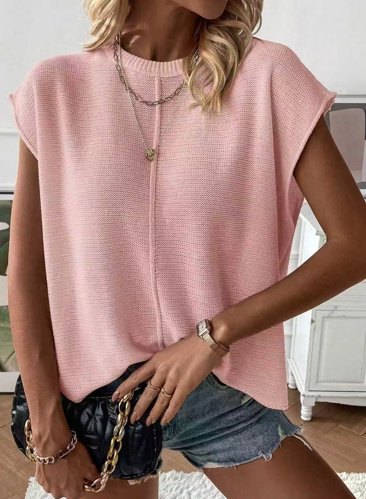 Women’s Lightweight Knit Cap-Sleeve Top