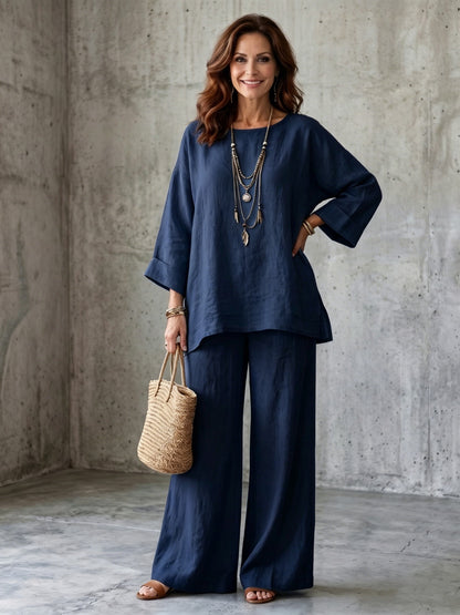 Women's Elegant Linen-Look Two Piece Vacation Lounge Set