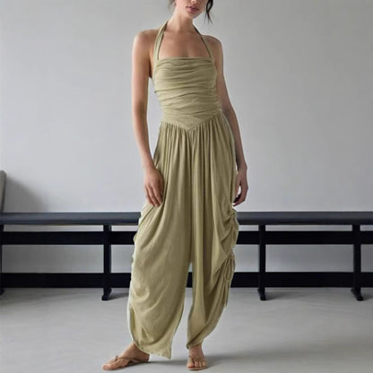 Women’s Ruched Halter Jumpsuit with Pockets