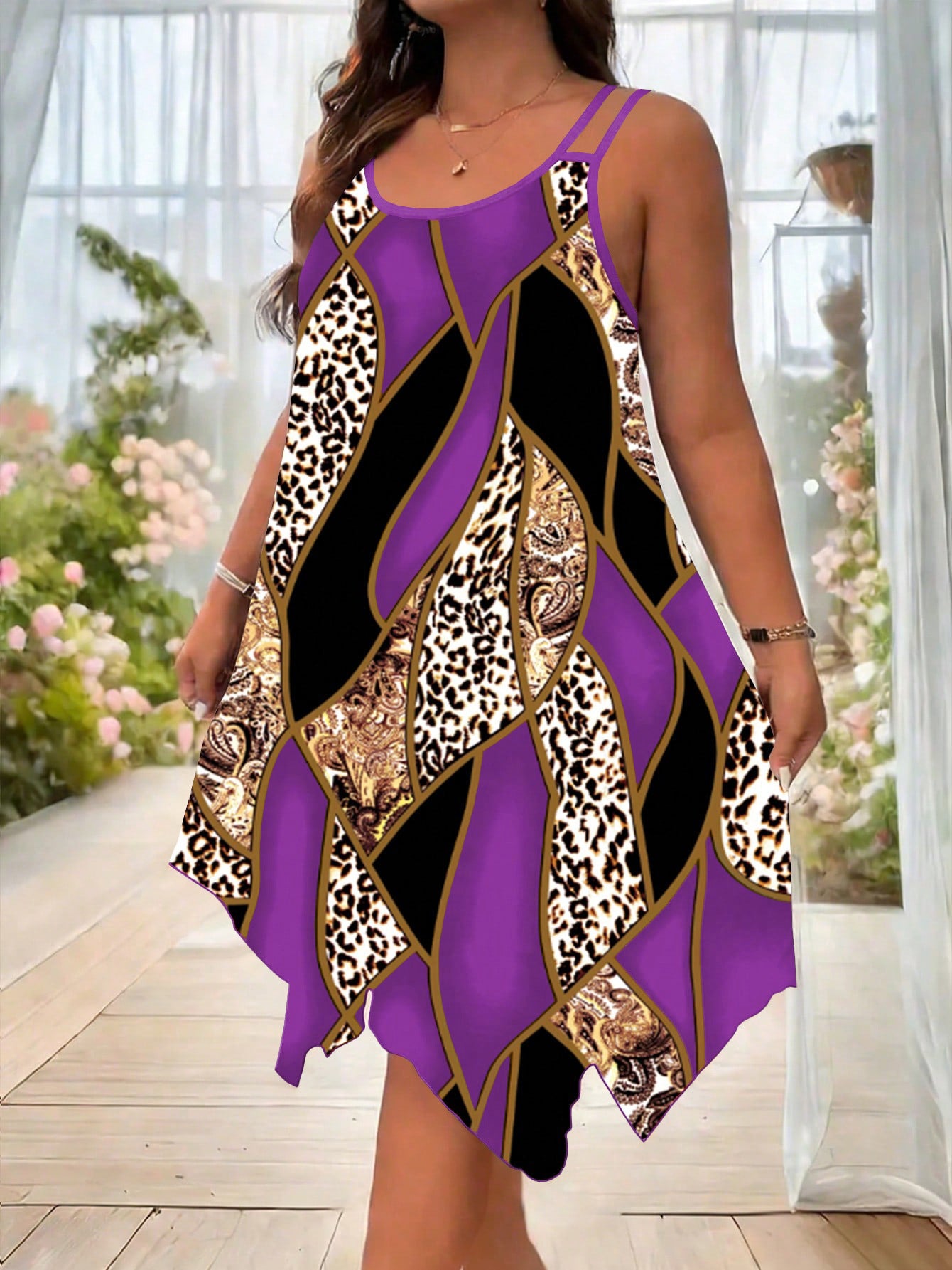 Women's Plus Size Patchwork Asymmetric Cami Dress