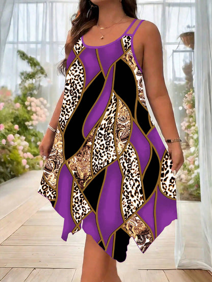 Women's Plus Size Patchwork Asymmetric Cami Dress