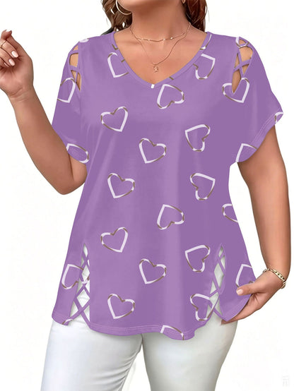 Women's Plus Size Heart Print V-Neck Top