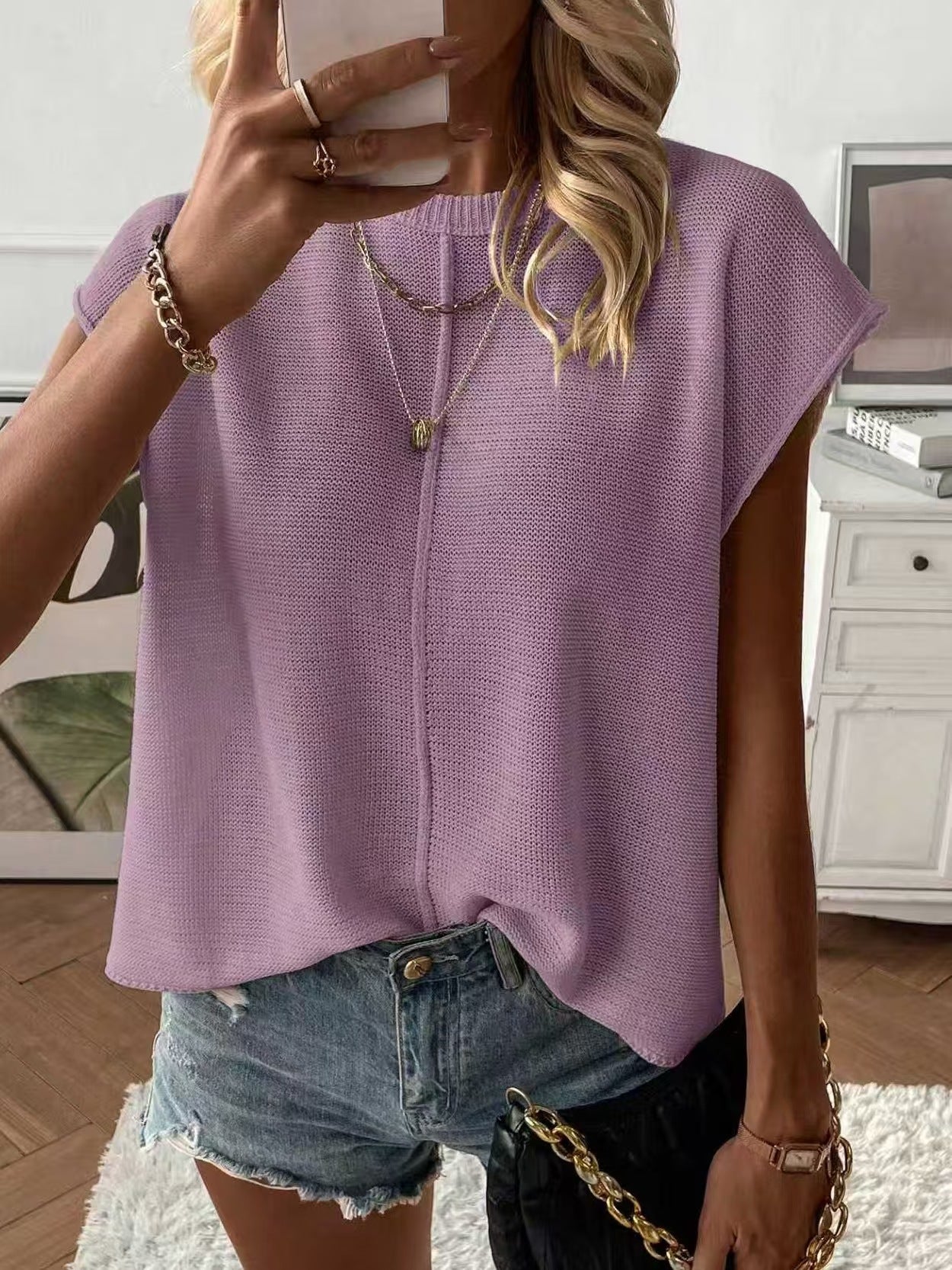 Women’s Lightweight Knit Cap-Sleeve Top