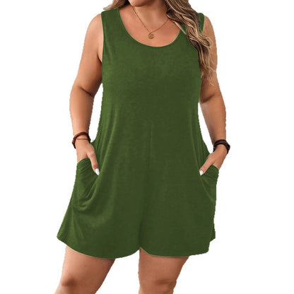 Plus Size Loose Sleeveless Romper with Pockets