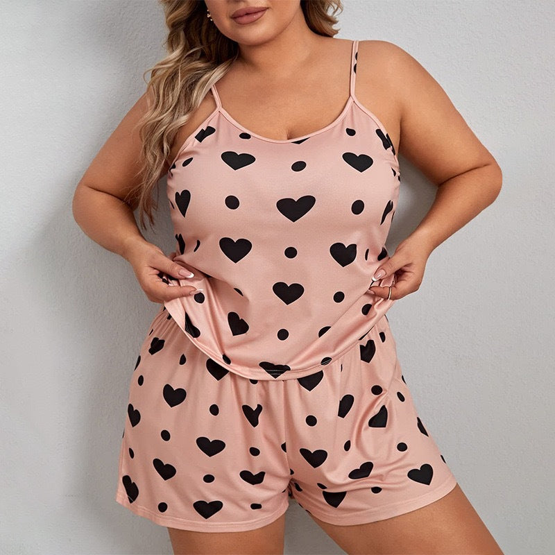 Plus Size Heart Print Cami & Shorts Pajama Set