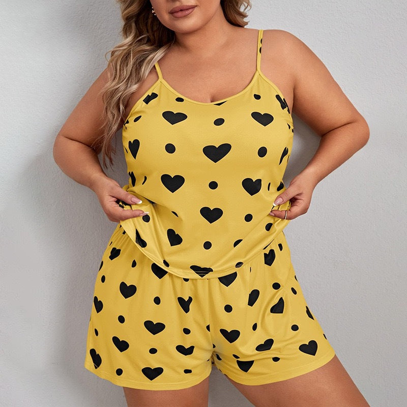 Plus Size Heart Print Cami & Shorts Pajama Set