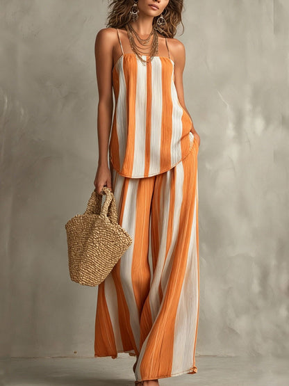 Striped Cami & Wide-Leg Pants Set