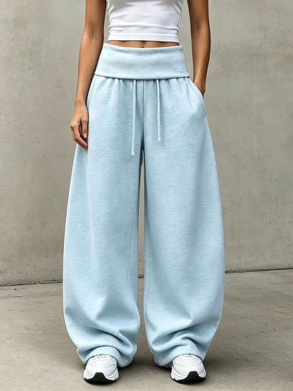 Women's High Waist Foldover Wide Leg Sweatpants