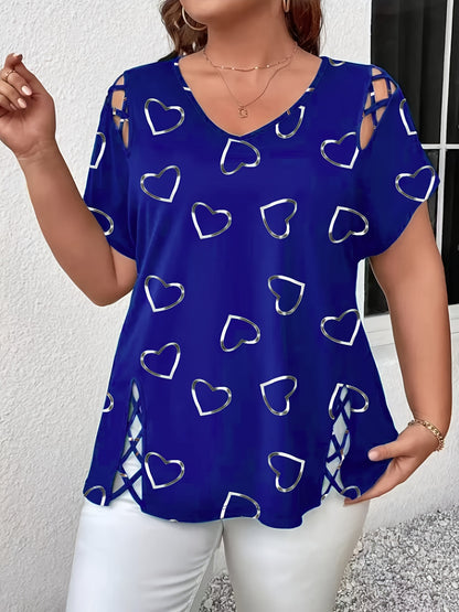 Women's Plus Size Heart Print V-Neck Top