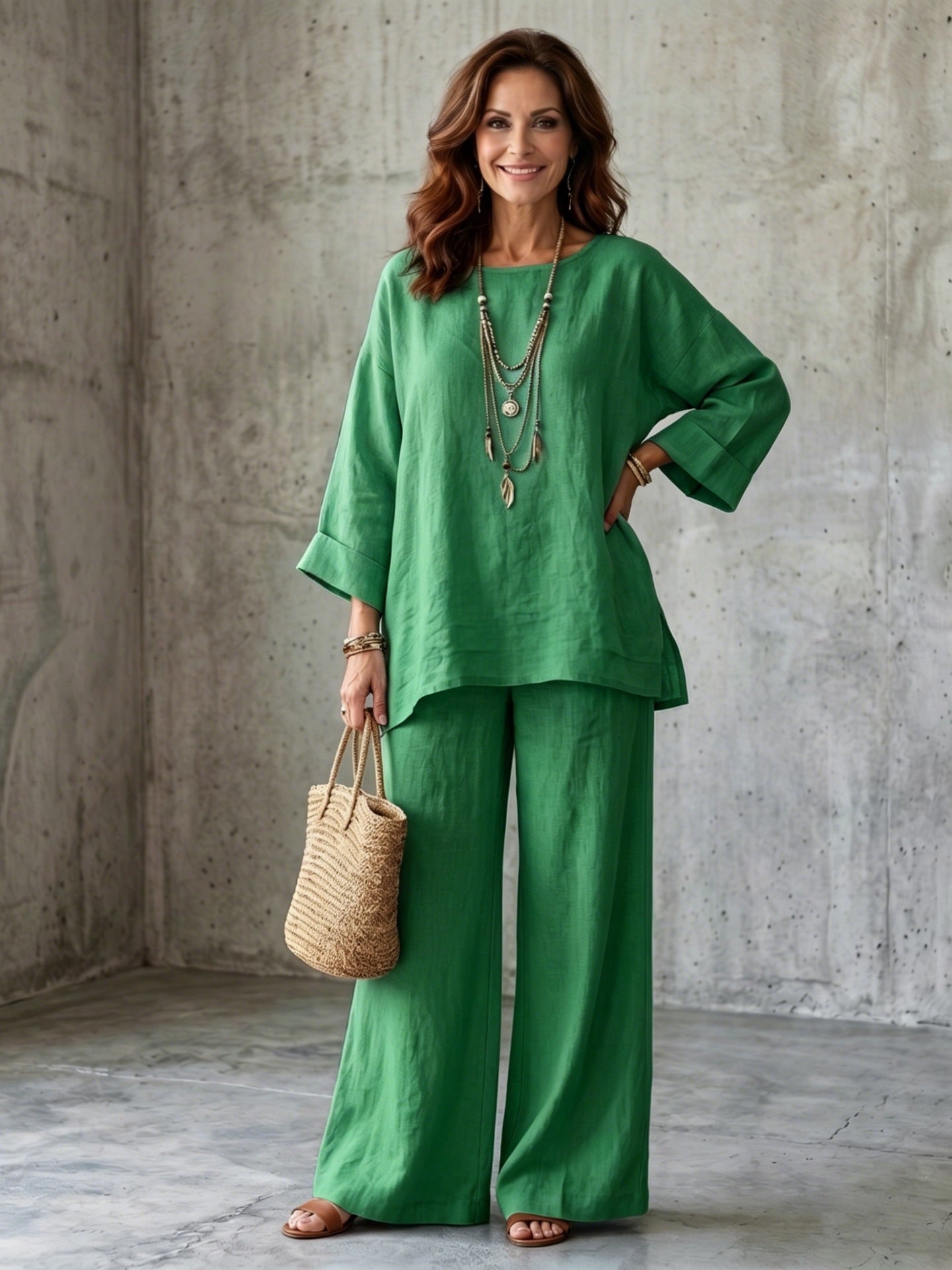 Women's Elegant Linen-Look Two Piece Vacation Lounge Set