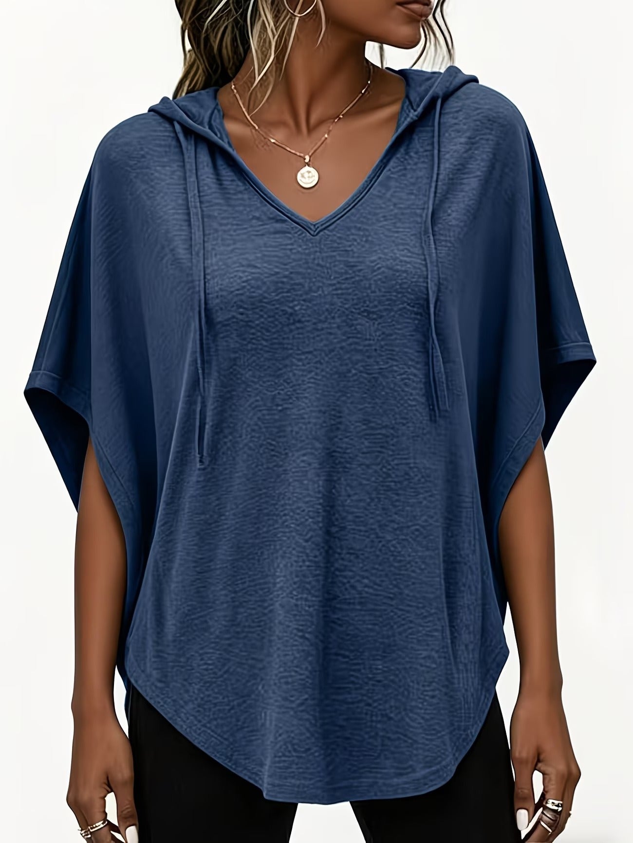 Women's Plus Size Elegant Solid Hooded T-Shirt