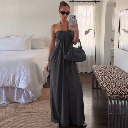 Convertible Halter Tie-Back Maxi Dress – Backless Resort & Evening Gown