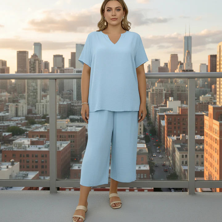 ☀️Plus Size Women V-Neck Wide-Leg Summer Set