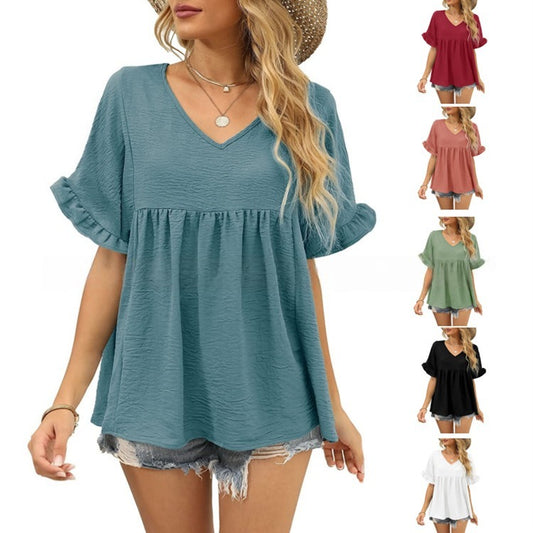 🌸 V-Neck Ruffle Sleeve Babydoll Top