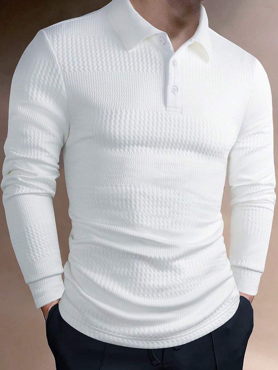 Men’s Old Money Textured Jacquard Long Sleeve Polo Shirt
