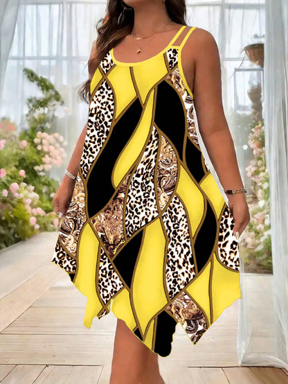 Women's Plus Size Patchwork Asymmetric Cami Dress