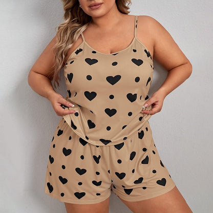 Plus Size Heart Print Cami & Shorts Pajama Set