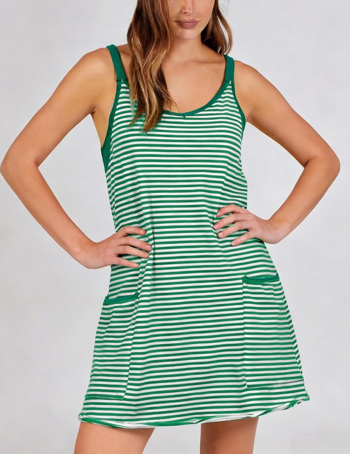 👗Breezy Striped Pocket Dress With Built-In Coverage