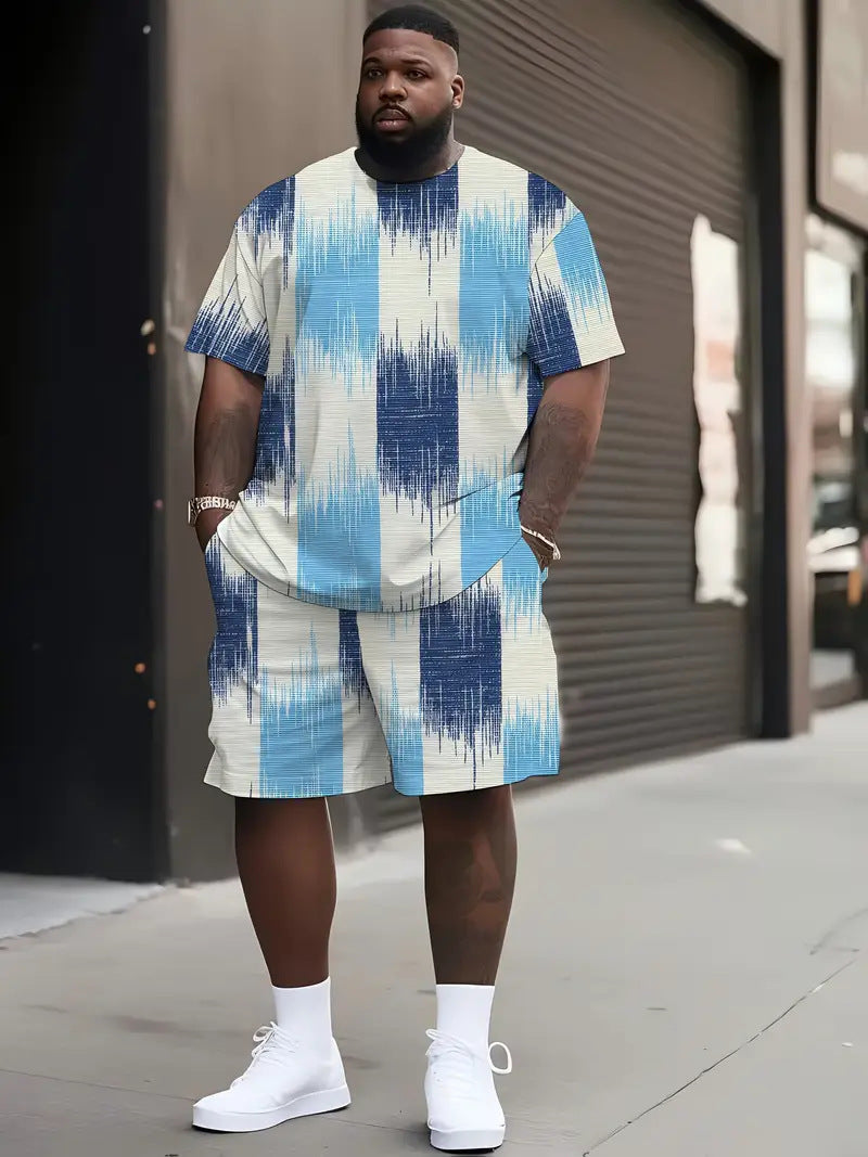 Men's Loose Geometric Print T-Shirt & Shorts Set