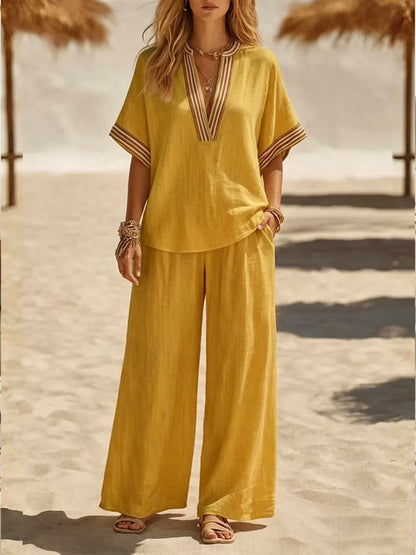 🔥Casual Linen And Cotton Two-piece Set
