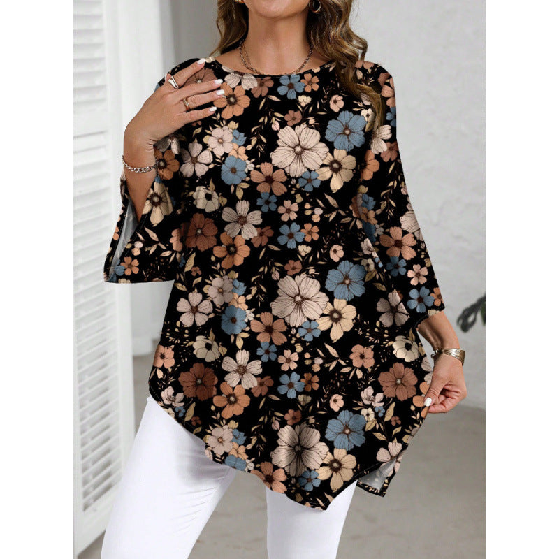 🌸 Chic Plus Size Floral Printed Round Neck Top