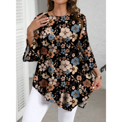🌸 Chic Plus Size Floral Printed Round Neck Top