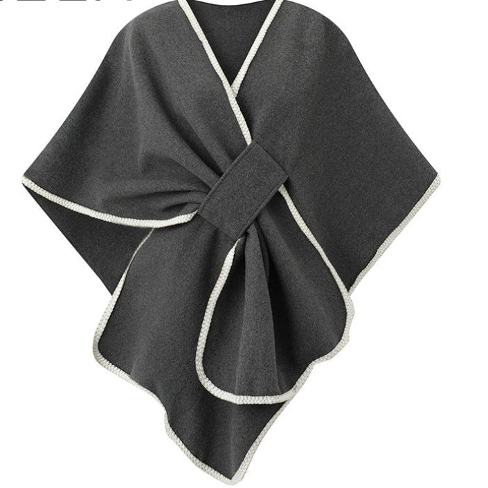 Women's Elegant Contrast Trim Draped Shawl Cape