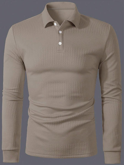 Men’s Old Money Textured Jacquard Long Sleeve Polo Shirt