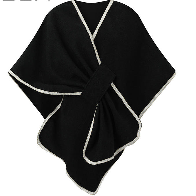 Women's Elegant Contrast Trim Draped Shawl Cape