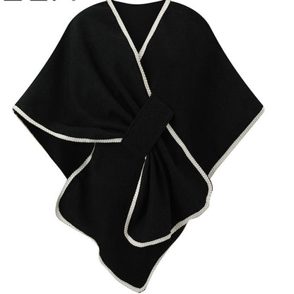 Women's Elegant Contrast Trim Draped Shawl Cape