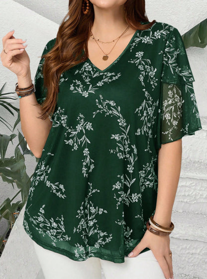 Women's Plus Size Floral V-Neck Tunic