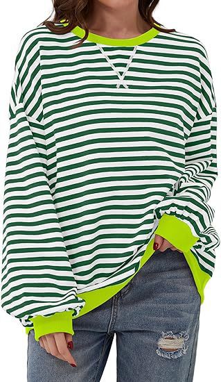 Cozy Colorblock Striped Crewneck Sweatshirt