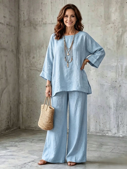 Women's Elegant Linen-Look Two Piece Vacation Lounge Set