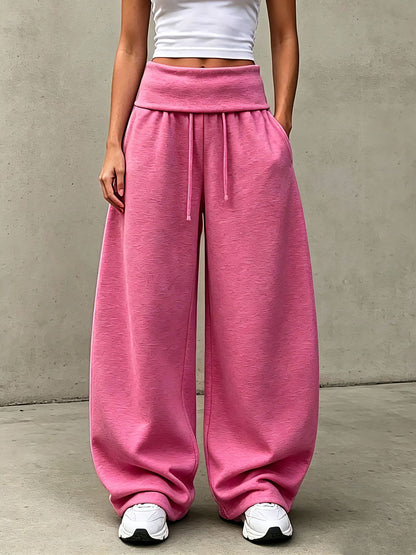 Women's High Waist Foldover Wide Leg Sweatpants