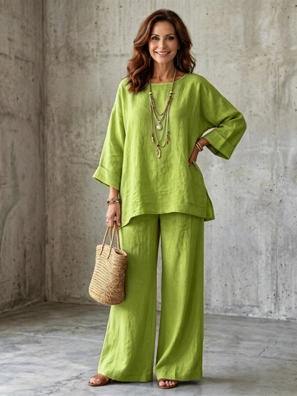 Women's Elegant Linen-Look Two Piece Vacation Lounge Set