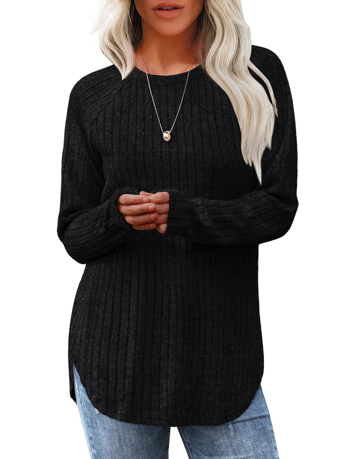Women's Ribbed Knit Long Sleeve Top