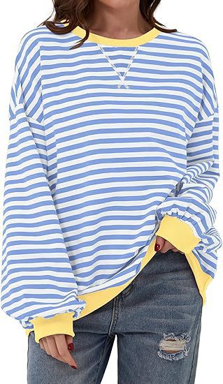 Cozy Colorblock Striped Crewneck Sweatshirt