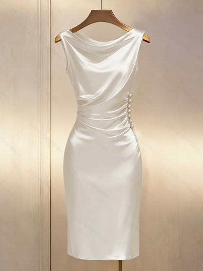 👗 Summer Knit Satin Halter Midi Dress