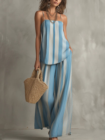 Striped Cami & Wide-Leg Pants Set